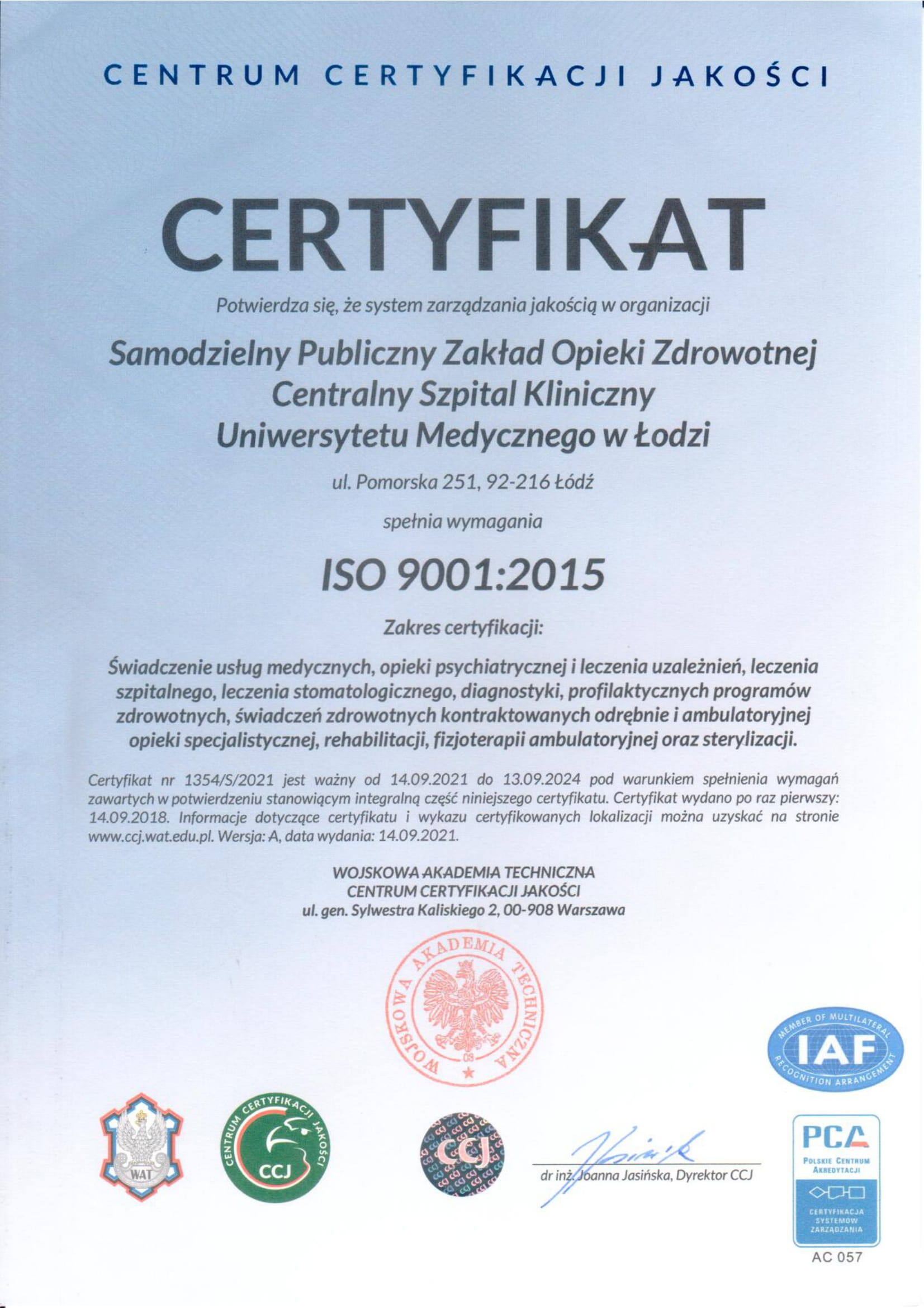 Certyfikat ISO 9001-2015
