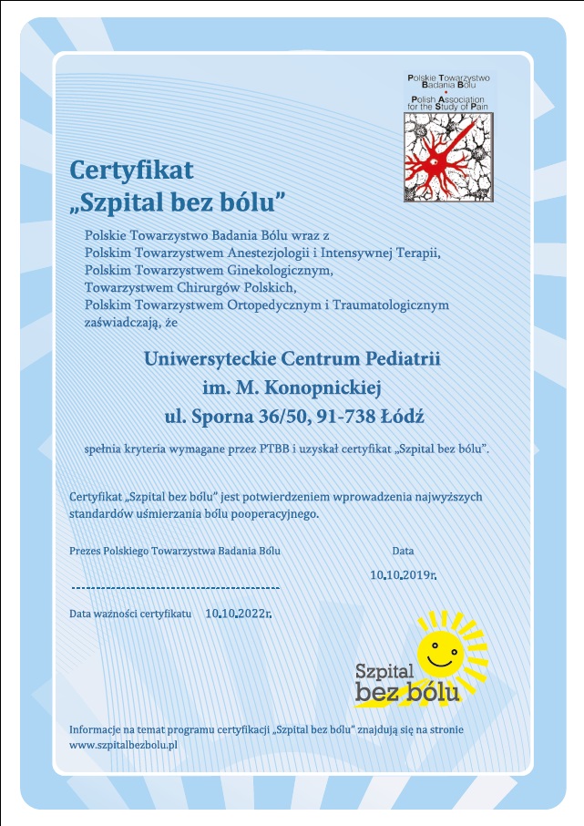 Szpital bez bólu - Uniwersyteckie Centrum Pediatrii im. Marii Konopnickiej
