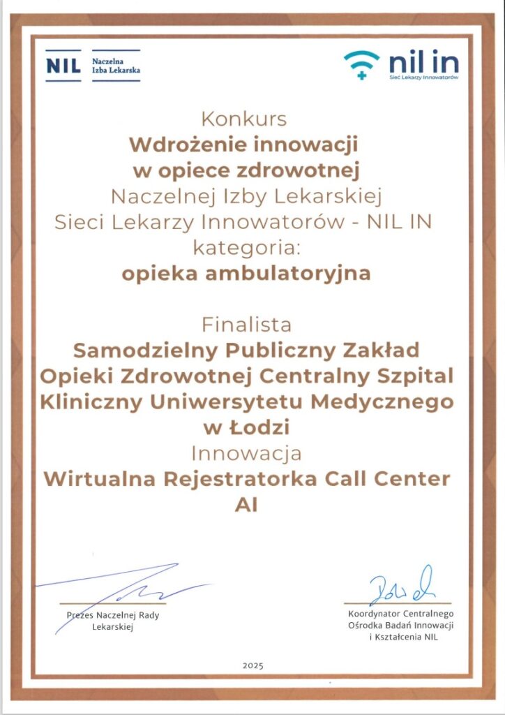 DYPLOM "WDROŻENIE INNOWACJI W OPIECE ZDROWOTNEJ"