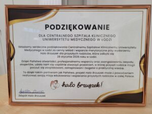 Podziękowania dla Centralnego Szpitala Klinicznego UM w Łodzi